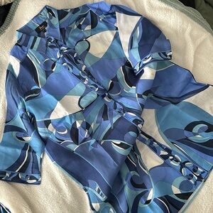 Vintage Bessi Italian Linen Abstract Print Dress Shirt, Size 14